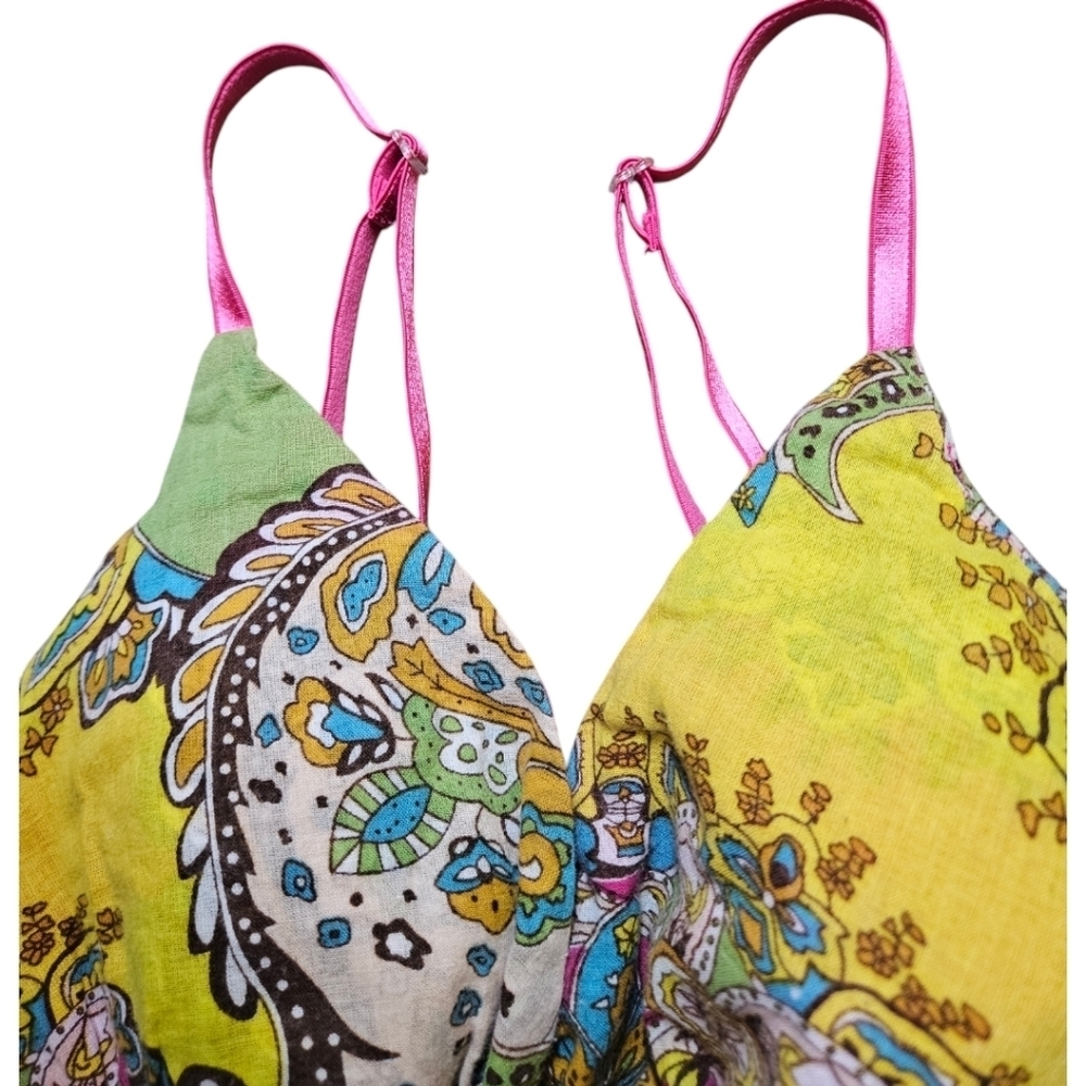 WM Y2K Paisley Print Babydoll Smocked Waist Tank Top Sz M Fairy Boho Peasant - Picture 9 of 13